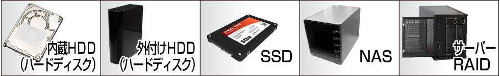 内蔵HDD､外付けHDD､SSD､NAS､サーバー､RAIDのデータ復旧に対応